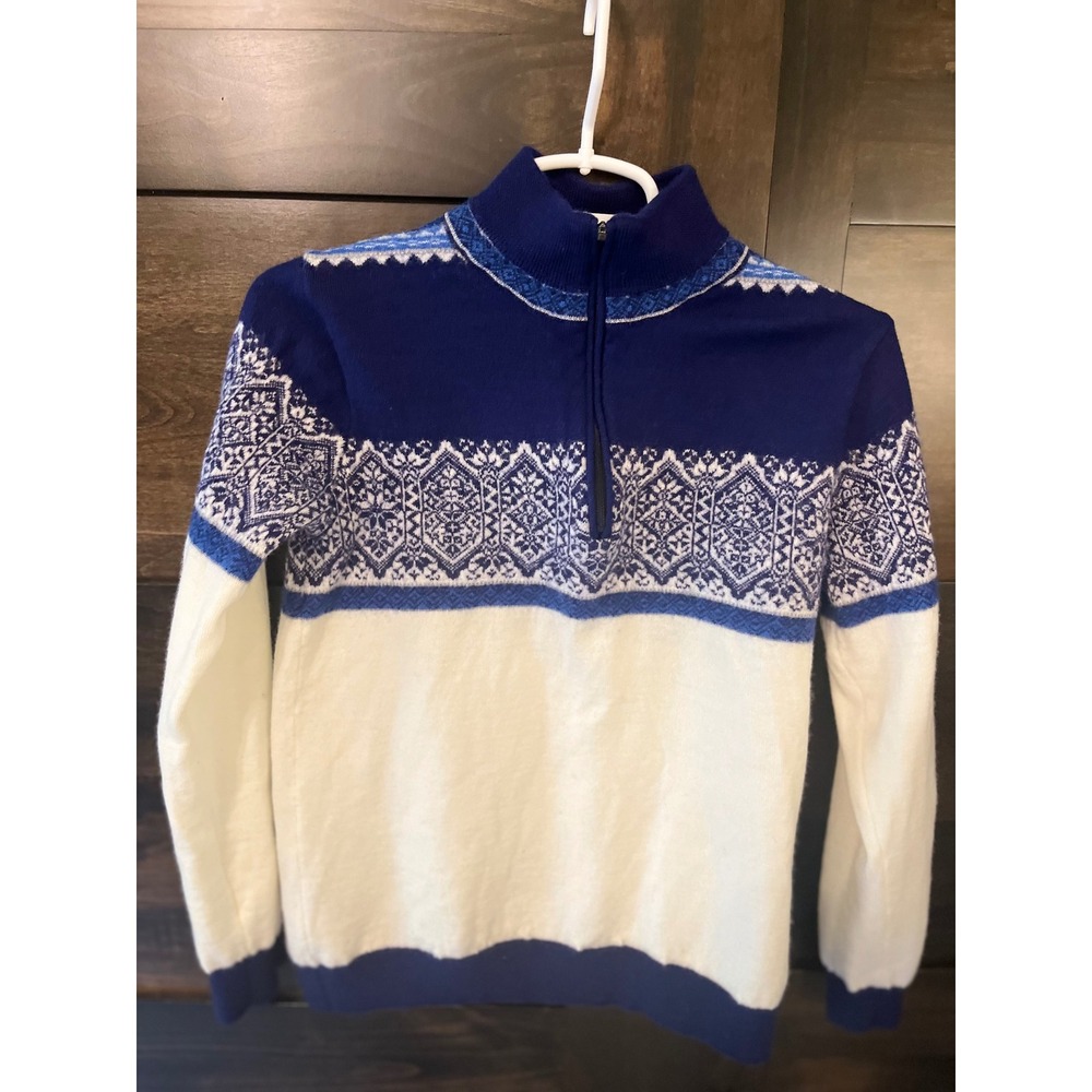 Icewear Iceland 100% Merino Wool Nordic Fair Isle Half Zip Sweater Blue White S